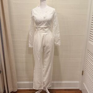 Lulu's Ivory Lace Long Sleeve Jumpsuit Bridal Wedding